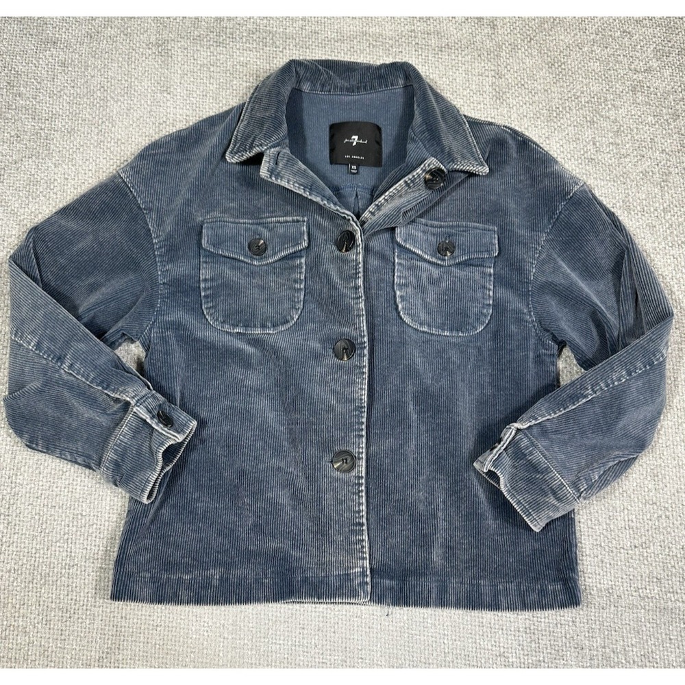 7 For All Mankind Jacket Womens XS Blue Corduroy Coat Shacket Boxy‎